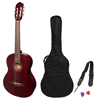 Martinez 'Slim Jim' 3/4 Size Student Classical Guitar Pack with Built In Tuner (Red)