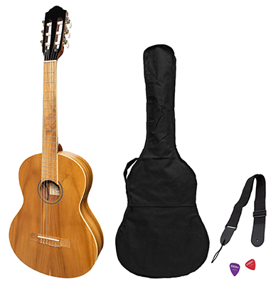 Martinez 'Slim Jim' 3/4 Size Electric Classical Guitar Pack with Pickup/Tuner (Jati-Teakwood)