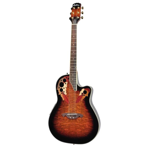 Martinez MRC-63-TSB 'Flame Finish' acoustic-electric roundback cutaway guitar in Tobacco Sunburst